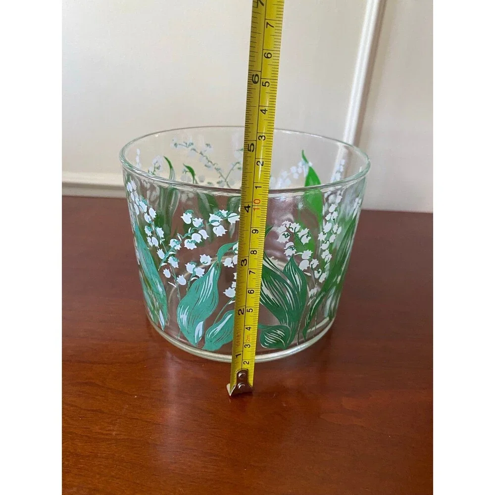 Vintage Hazel Atlas Lily of the Valley Ice Bucket Glass Container Home Vase